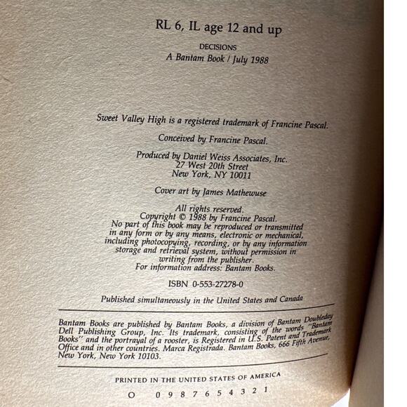 Sweet Valley High 1ST Edition First Print Book #46 Decisions Vintage 1980's - Picture 10 of 10